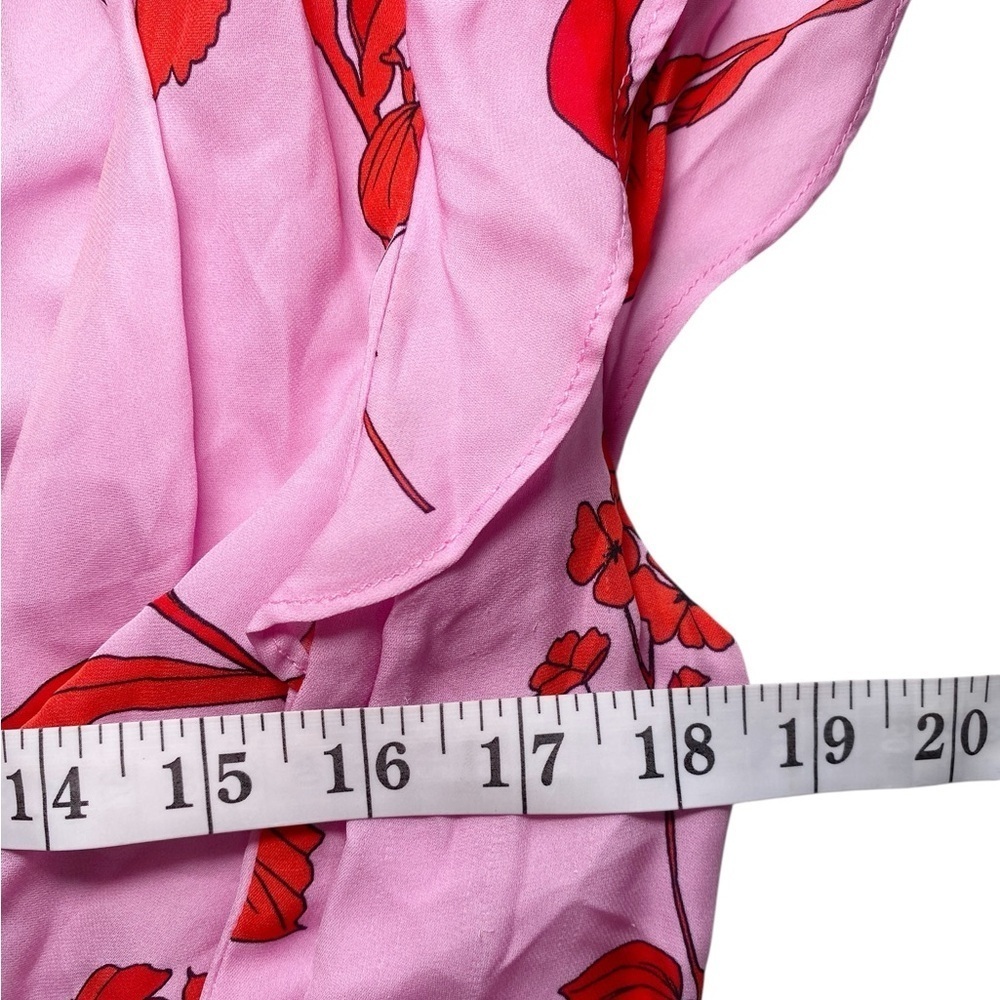 Parker Pink & Red Floral Pink Wrap Dress with Flounce Sleeves - Picture 11 of 16